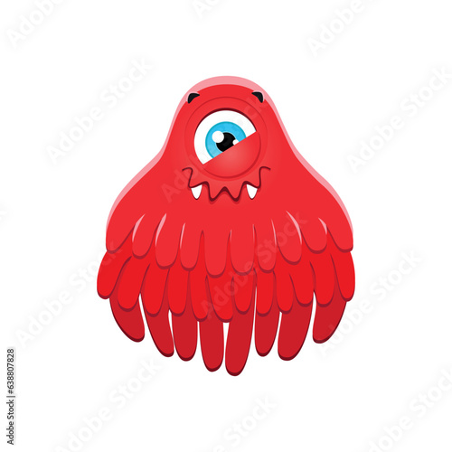 Funny red monster. Cartoon illustration of a crazy smiling one-eyed monster with tentacles isolated on a white background. Vector 10 EPS.