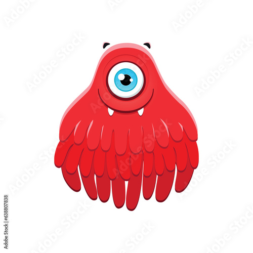 Funny red monster. Cartoon illustration of a smiling one-eyed monster with tentacles isolated on a white background. Vector 10 EPS.