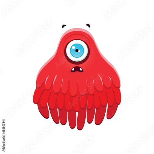 Funny red monster. Cartoon illustration of a scared one-eyed monster with tentacles isolated on a white background. Vector 10 EPS.