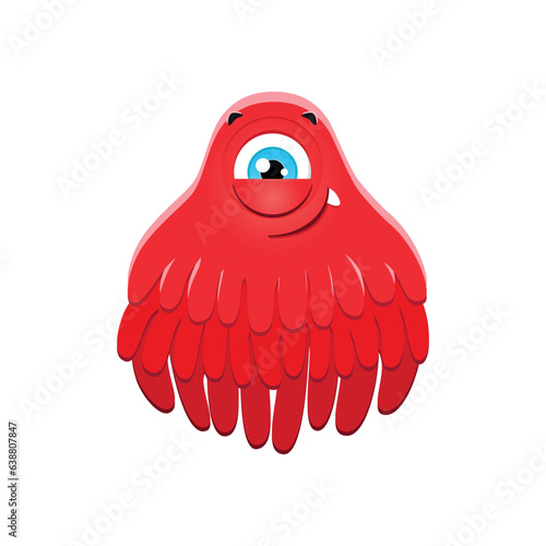 Funny red monster. Cartoon illustration of a smiling shyly one-eyed monster with tentacles isolated on a white background. Vector 10 EPS.