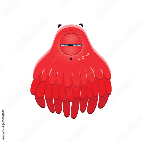 Funny red monster. Cartoon illustration of a sleepy one-eyed monster with tentacles isolated on a white background. Vector 10 EPS.
