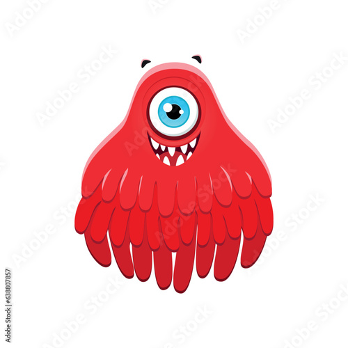 Funny red monster. Cartoon illustration of a laughing one-eyed monster with tentacles isolated on a white background. Vector 10 EPS.