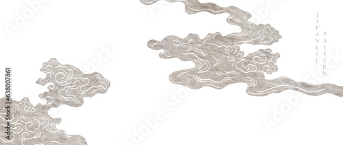 Hand drawn cloud with grey  Japanese cloud pattern vector. Oriental decoration with logo design, flyer, banner or presentation in vintage style. Watercolor texture.