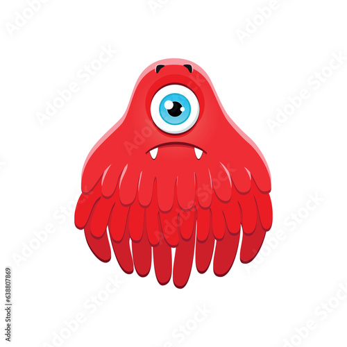 Funny red monster. Cartoon illustration of a sad one-eyed monster with tentacles isolated on a white background. Vector 10 EPS.
