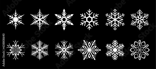 Isolated White Snowflake Collection on black background