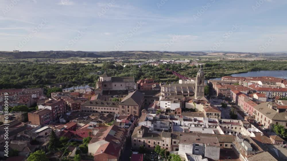 Aerial View Of The Church of Santa María la Mayor In Talavera de la Reina. Parallax Shot Aerial View Of The Church of Santa María la Mayor In Talavera de la Reina. Parallax Shot