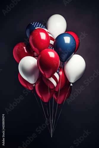 American flag concept scene with colored balloons, red blue and white