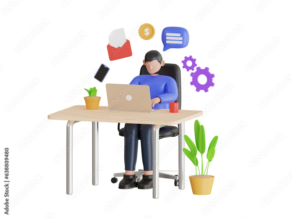 3d illustration of businessman multitasking at work place. businessman managing multiple projects and tasks simultaneously. 3d illustration 3d illustration of businessman multitasking at work place. businessman managing multiple projects and tasks simultaneously. 3d illustration