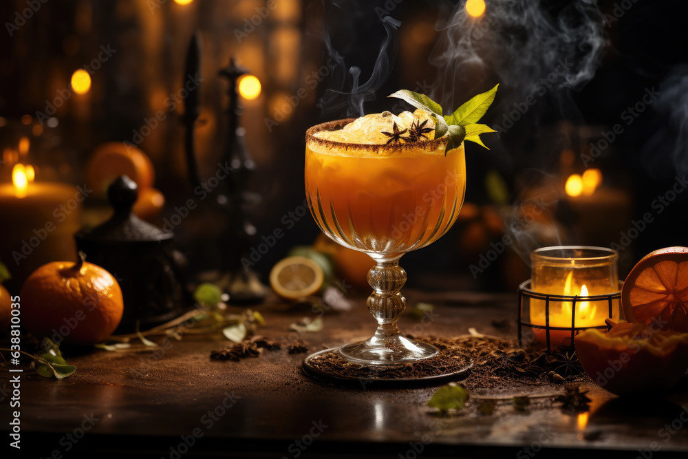 Orange fresh cocktail with candles Orange fresh cocktail with candles
