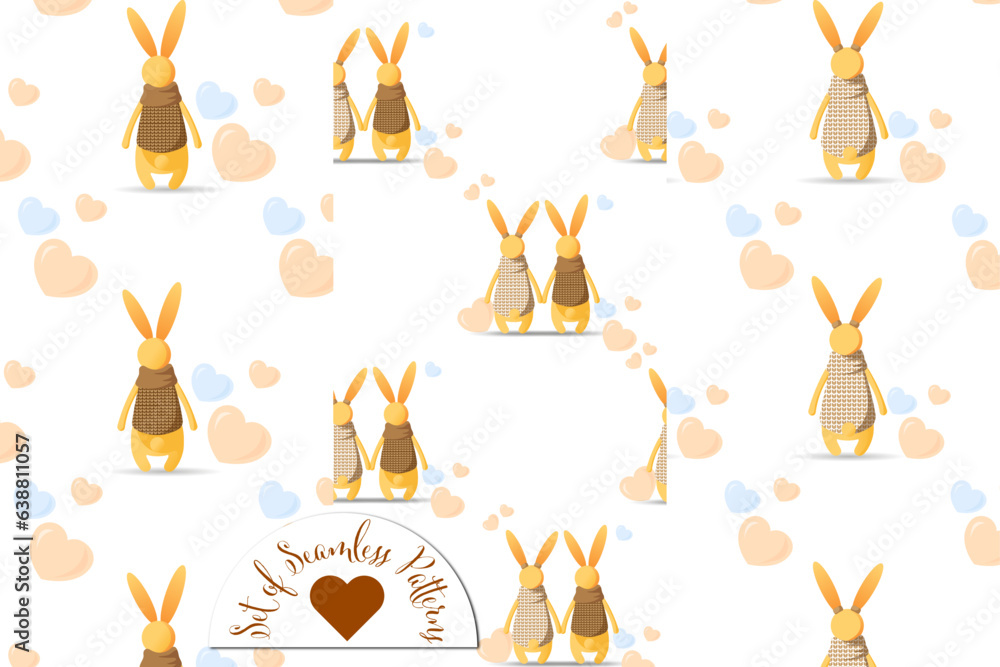 seamless pattern with rabbits and heart, set of patterns
