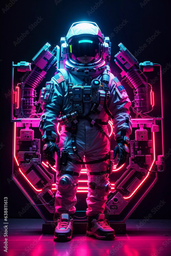 Cyberpunk Astronaut on Abstract Bright Background Cyberpunk Astronaut on Abstract Bright Background
