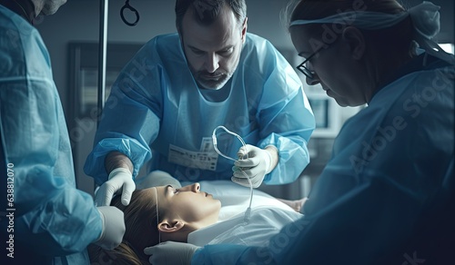 Medical Team Performing Surgical Operation in Bright Modern Operating Room