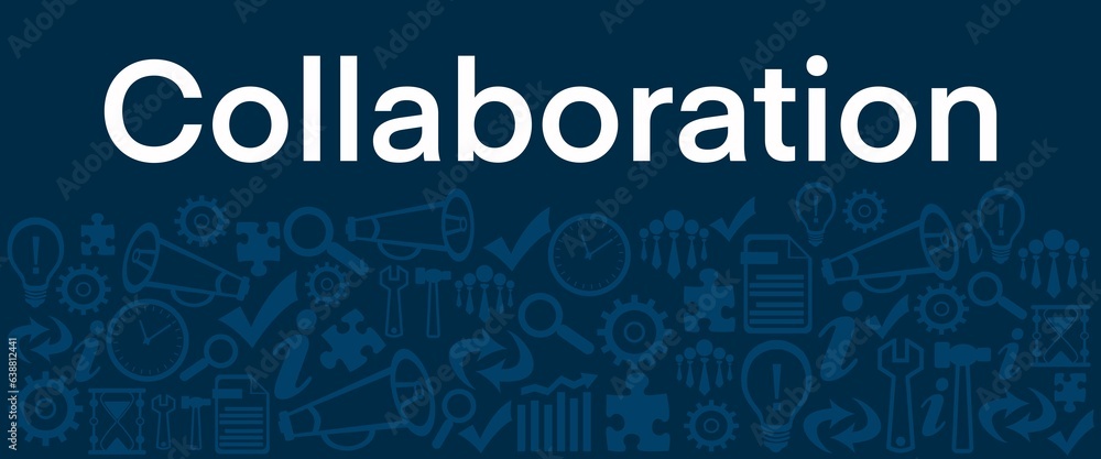 Collaboration Blue Business Symbols Texture Bottom Text Collaboration Blue Business Symbols Texture Bottom Text