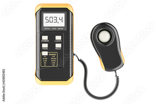 Light meter, digital luxmeter. 3D rendering isolated on transparent background