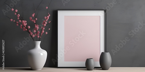 Empty picture frame template for rustic style interior design with poster artwork mock up. Mockup image photo