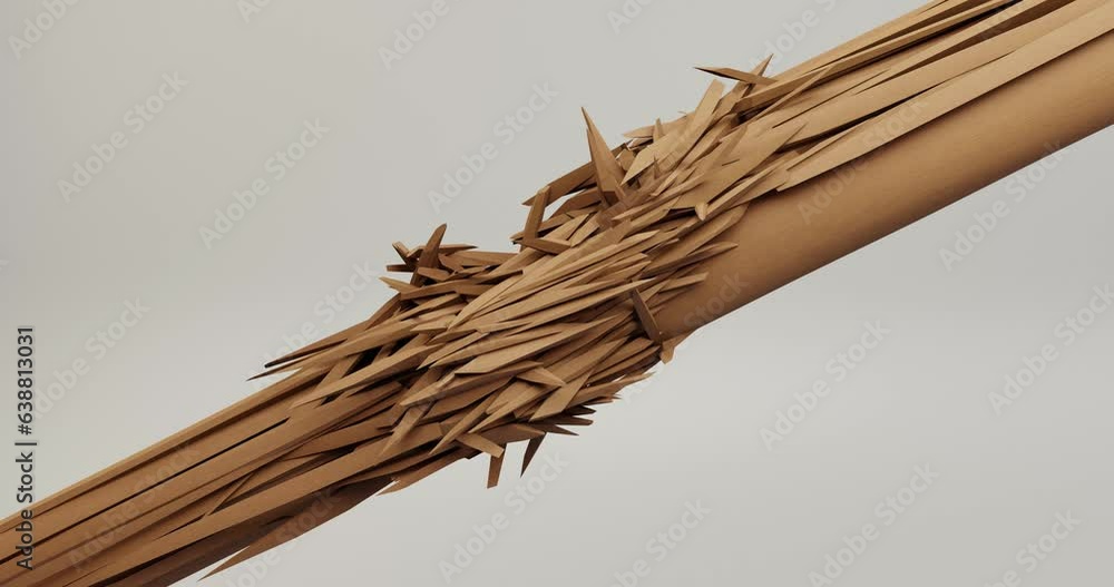 3d abstract animation of hair breakage. The appearance of cracks, hair tips fracture, loss, dry, brittle, weak. Macro level of the composition of hair, wood