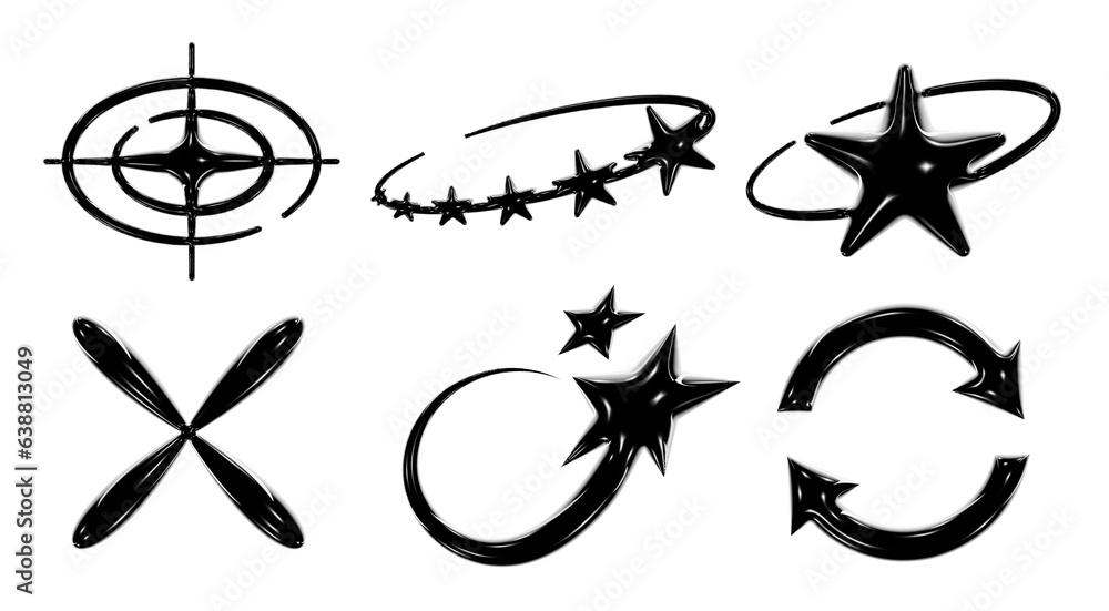 Black metal star Y2K icon. Universal 3D shapes for design, projects ...