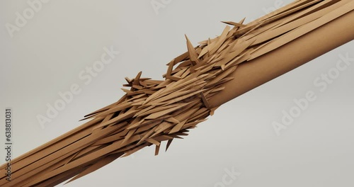 3d abstract animation of hair breakage. The appearance of cracks, hair tips fracture, loss, dry, brittle, weak. Macro level of the composition of hair, wood