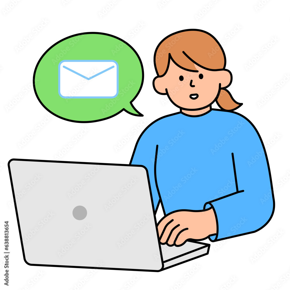 Woman writing an email, Internet of thing. Simple vector illustration. Woman writing an email, Internet of thing. Simple vector illustration.