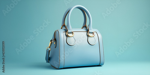 Stylish woman's bag on light blue background ai generative