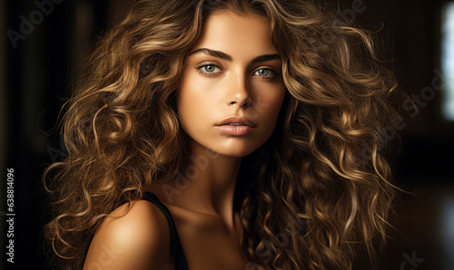 Stunning Beauty: Close-Up Portrait of a Woman with Long Curly Hair © Bartek
