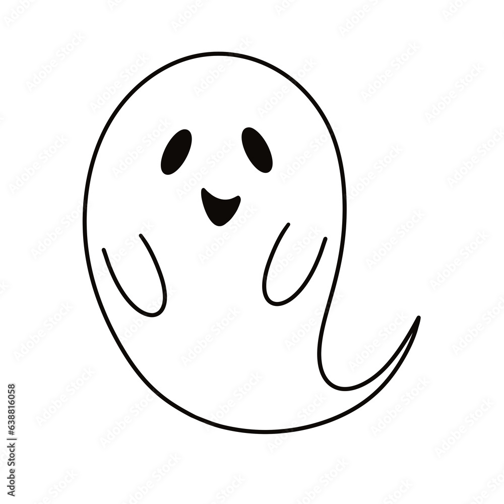 Cute black ghost doodle outline.