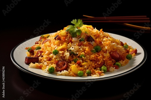 fried rice in bowl at dark background photo