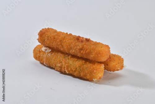 Crispy fried cheese sticks isolated white background