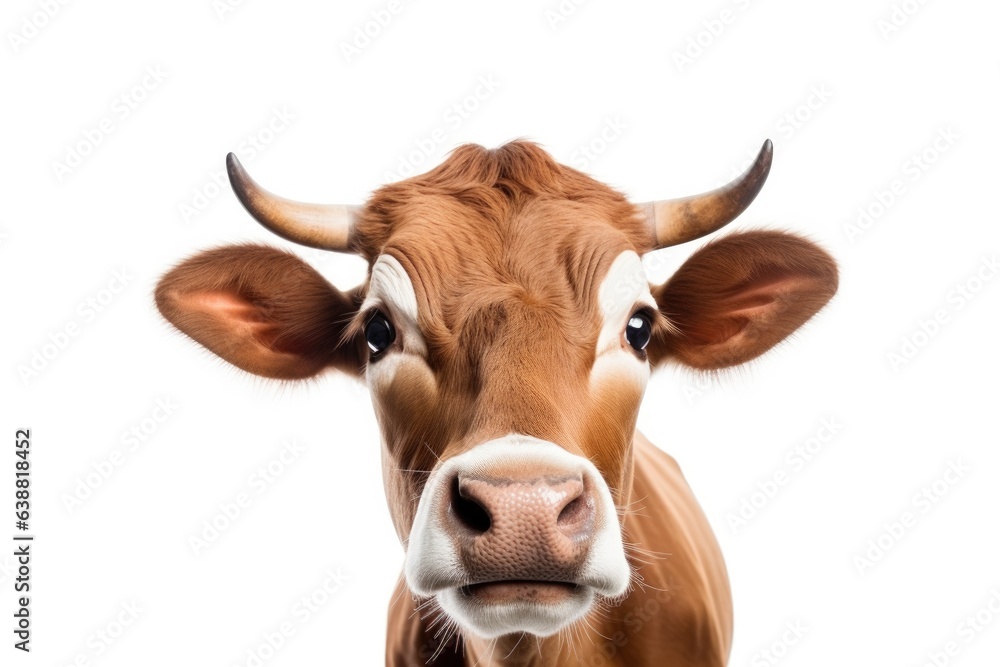 Portrait of brown cow, isolated on white background. Funny cute animal looking at camera. Portrait of brown cow, isolated on white background. Funny cute animal looking at camera.