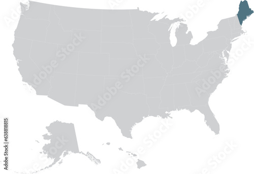 Blue Map of US federal state of Maine within gray map of United States of America