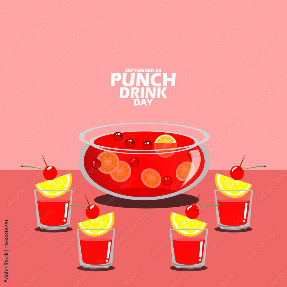 A refreshing red drink known as Punch drink, filled with cherries and