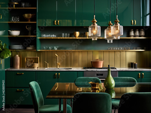 Emerald green kitchen in modern trendy design. Luxury finishes for comfortable family living,  kitchen in modern trendy design, Luxury finishes for comfortable family living.