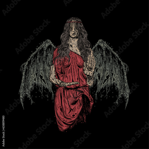 hand drawn angel death metal illustration. horror artwork