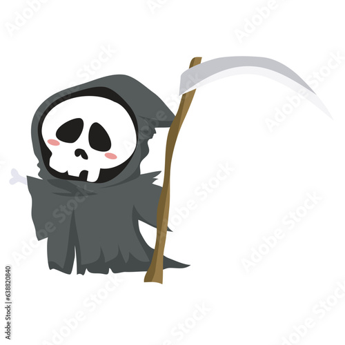 Clipart on white background of a grim reaper. Hand drawn vector illustration. Concept for fashion, textile print, books, birthday invitations, greeting cards, posters. Vector illustration.