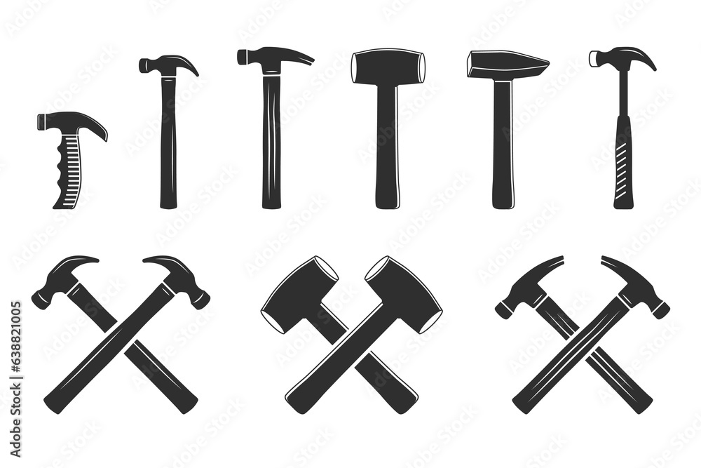 Hammer Silhouette Vector Bundle, Hammer Vector, Hammer illustration Bundle, Carpenter Vector Bundle, Mechanic silhouette Bundle, Mechanic Tools, Carpenter tools, Worker elements, Labor equipment