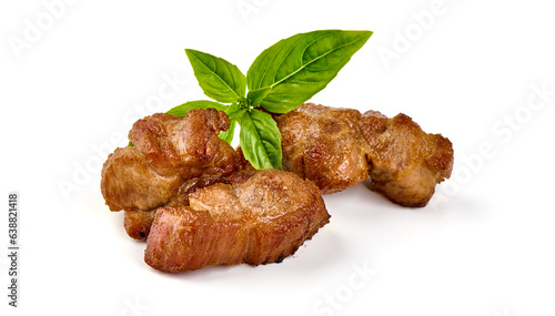 Grilled meat, roasted shish kebab, isolated on white background.