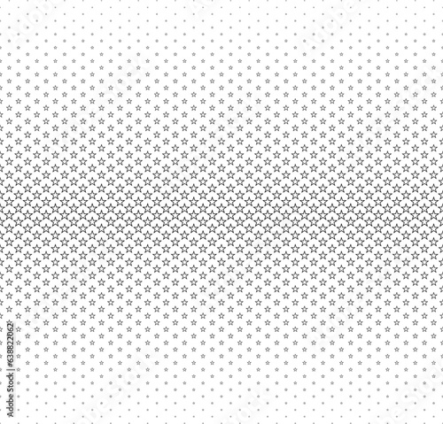 Disappearing seamless halftone vector background. Filled with black contoured stars. Average fadeout