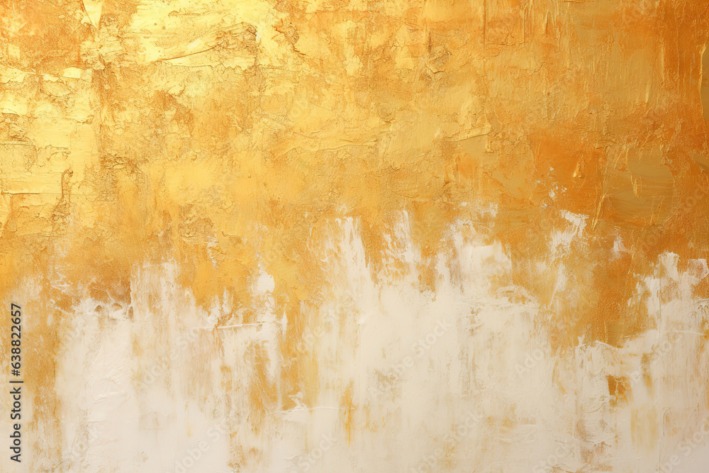 Abstract rough gold art painting texture with oil brushstroke on canvas - obrazy, fototapety, plakaty 