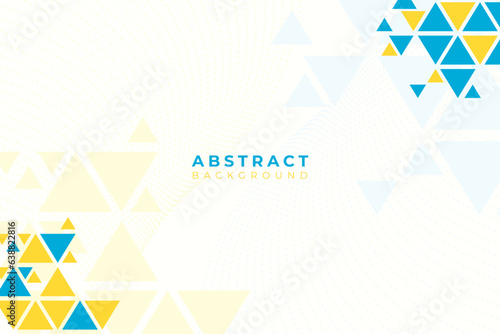 VECTOR BACKGROUND ABSTRACT WITH TRIANGLE AS FRAME, WITH MAIN COLORS OF WHITE PLUS BLUE AND YELLOW, SUITABLE FOR WALLPAPER, PRESENTATION, BANNER, FLIYER, POSTER, AND CREATIVE.
