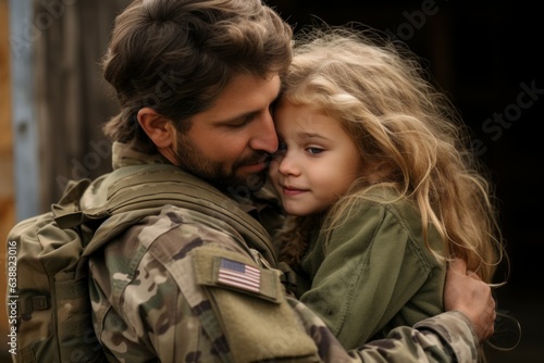 Military reunion father daughter love. Generate AI