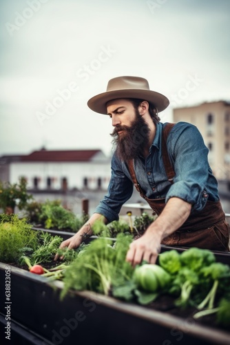 shot of a handsome young farmer working in her urban rooftop garden
