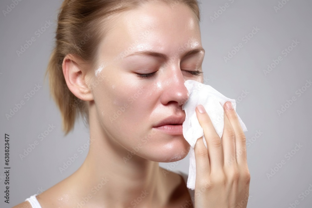 a cropped studio shot of a woman wiping her face surrounded by cream a cropped studio shot of a woman wiping her face surrounded by cream