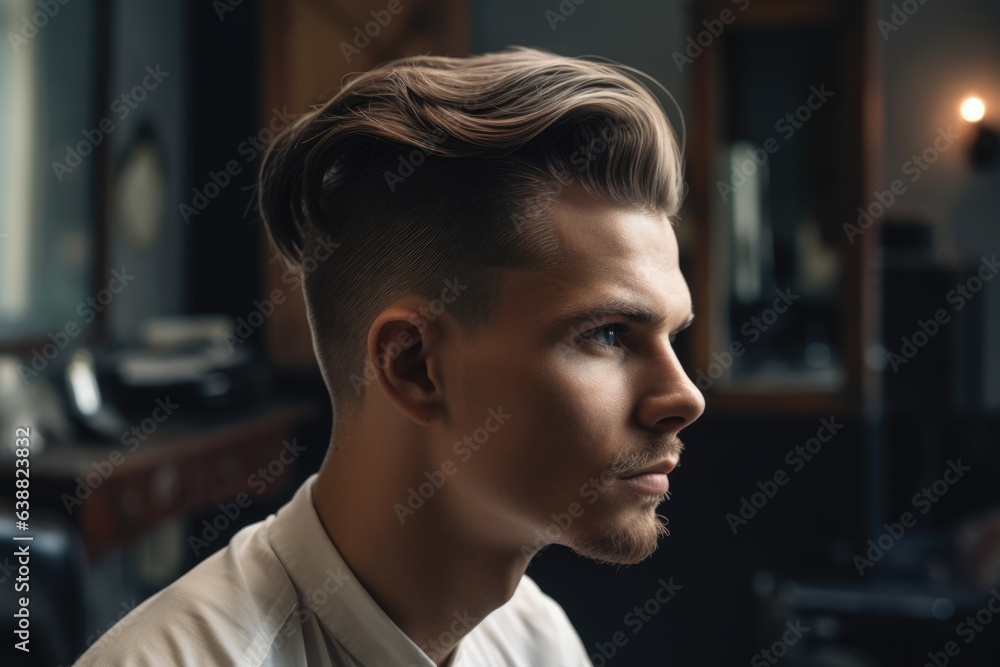 Φωτογραφία Portrait of a guy in a Barber salon with a fashionable haircut