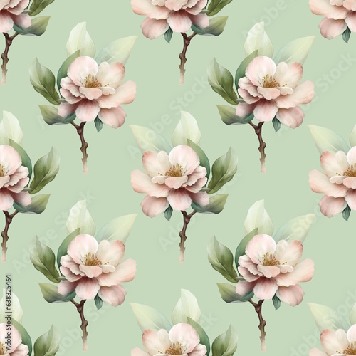 Seamless pattern with delicate flowers on green. Floral background.