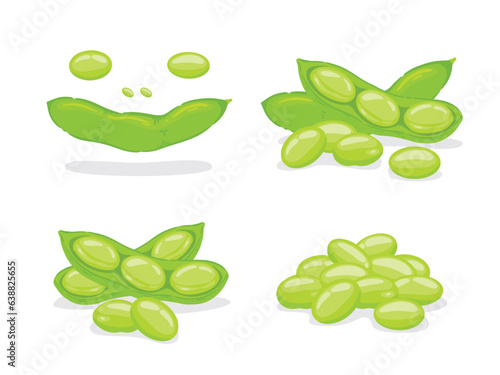 Edamame, green peas, beans on a white background, Food hand drawn, vector illustration.