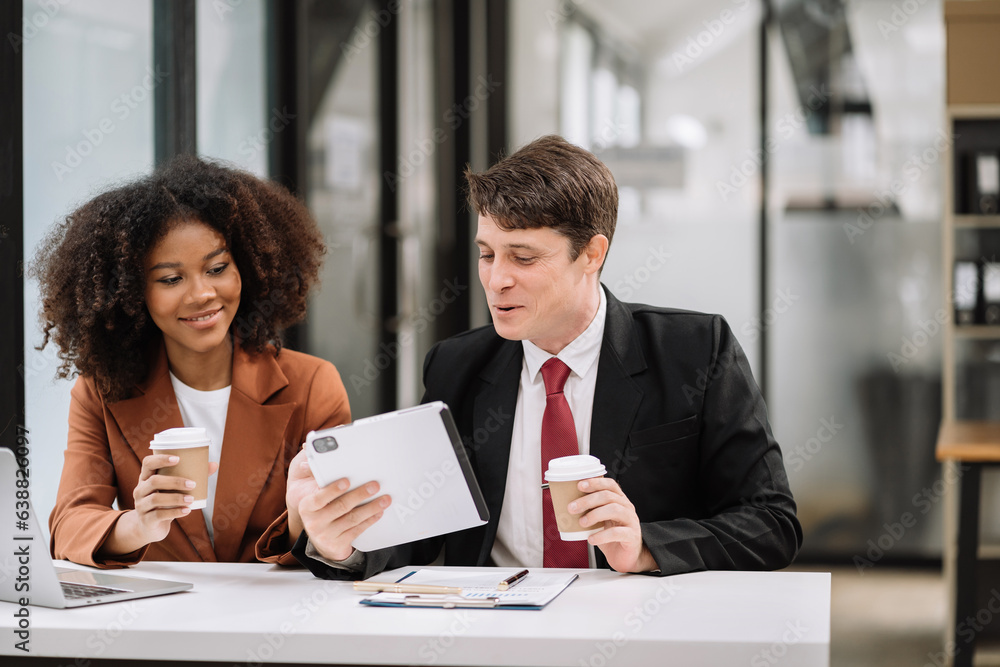 Business team present. professional investor working new start up project. tablet laptop computer with digital marketing media in the office. Business team present. professional investor working new start up project. tablet laptop computer with digital marketing media in the office.