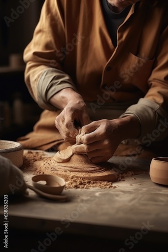 cropped shot of an unrecognizable male designer working with clay in the fabric industry