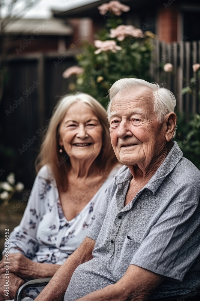 shot of a senior woman sitting in the backyard with her husband shot of a senior woman sitting in the backyard with her husband