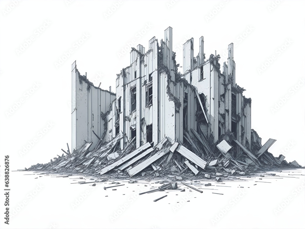 House ruin drawing. AI generated illustration