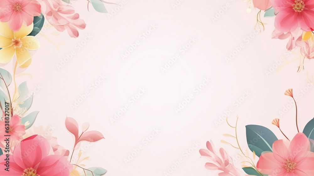春のピンクの花のフレームイラスト　Generative AI